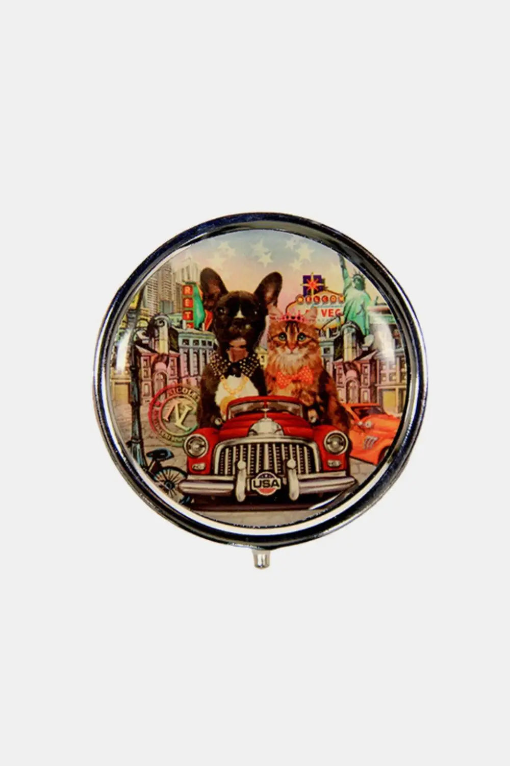 Print Metallic Circular Small Pill Case - Health and Wellness