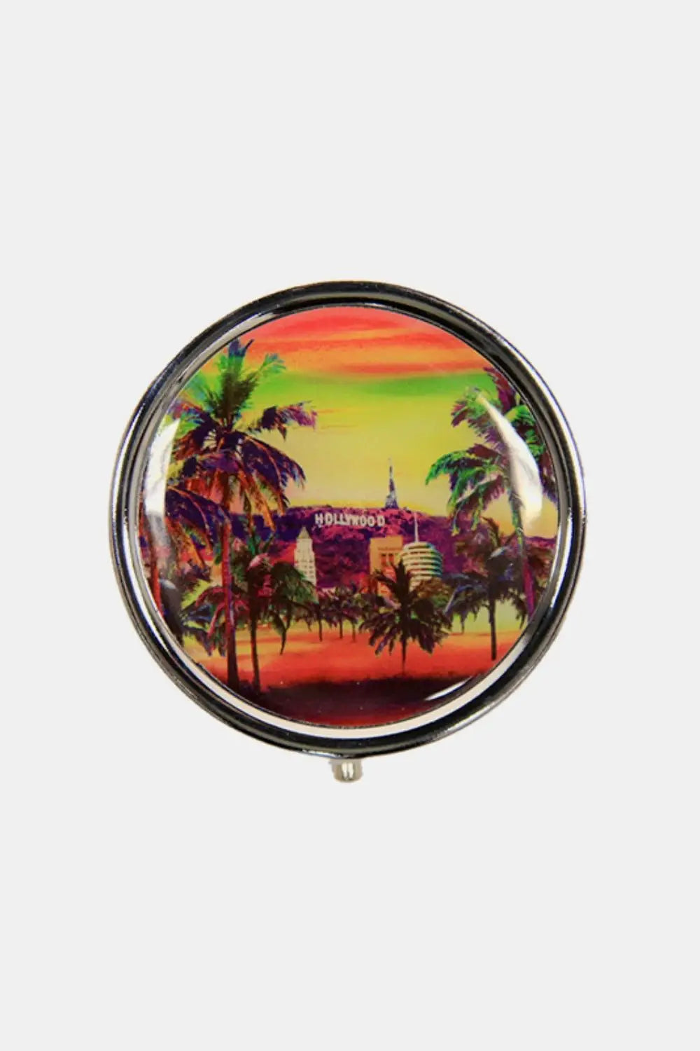 Print Metallic Circular Small Pill Case - Health and Wellness