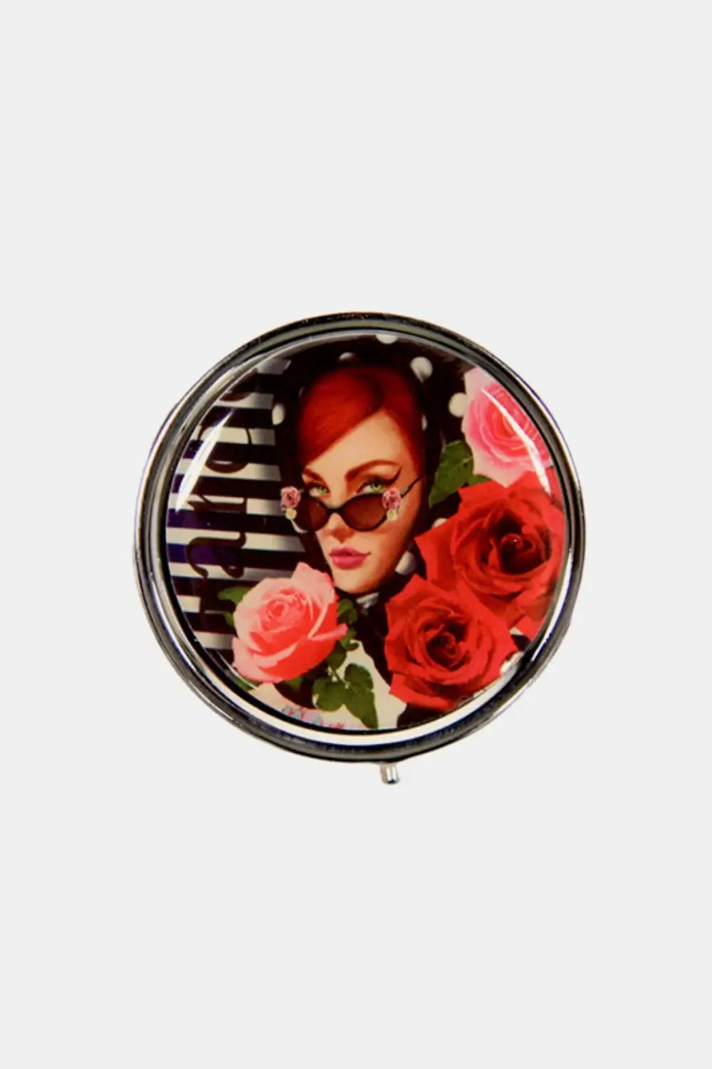 Print Metallic Circular Small Pill Case - Health and Wellness