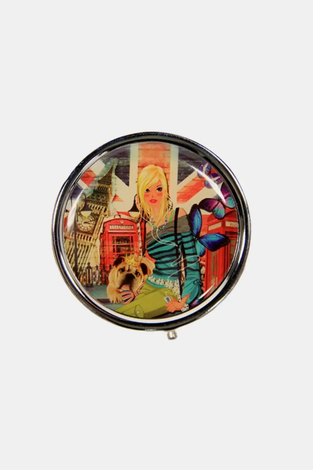 Print Metallic Circular Small Pill Case - Health and Wellness