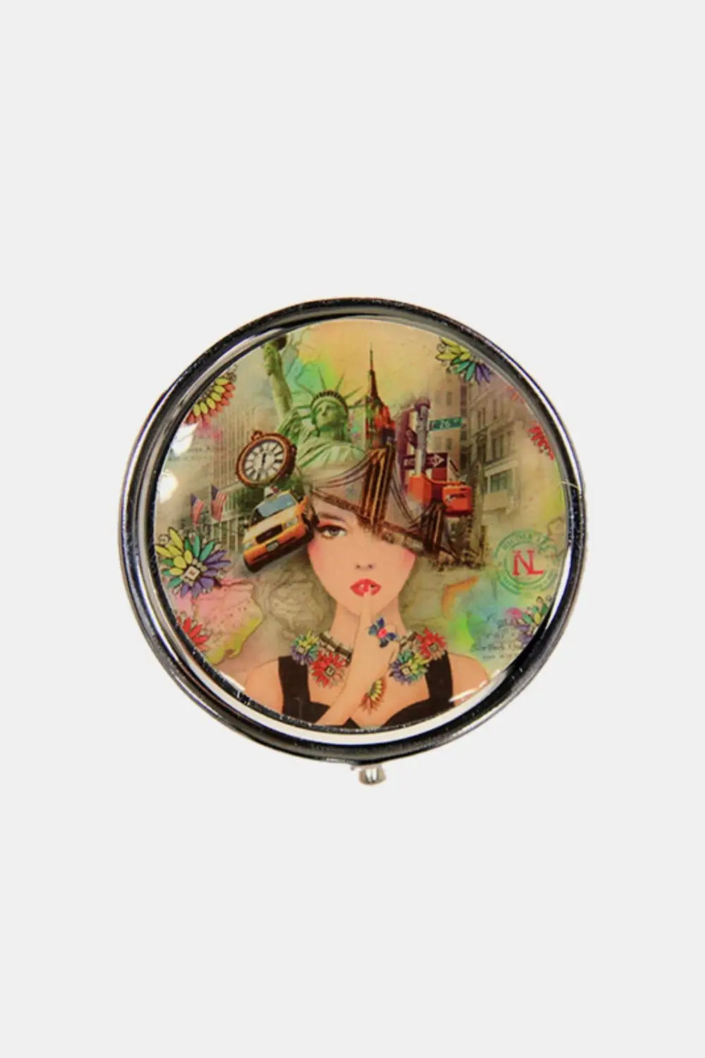 Print Metallic Circular Small Pill Case - Health and Wellness