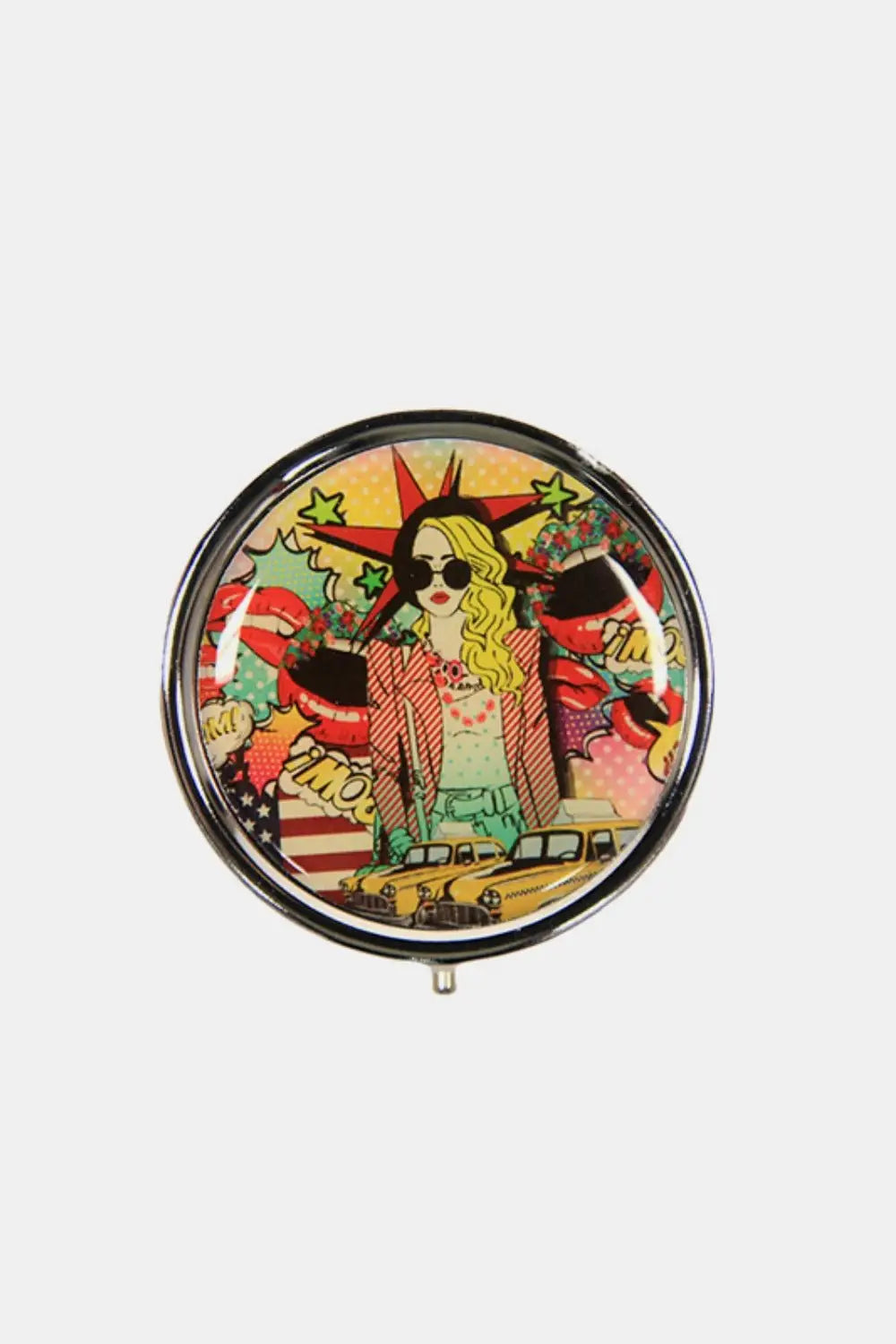 Print Metallic Circular Small Pill Case - Health and Wellness