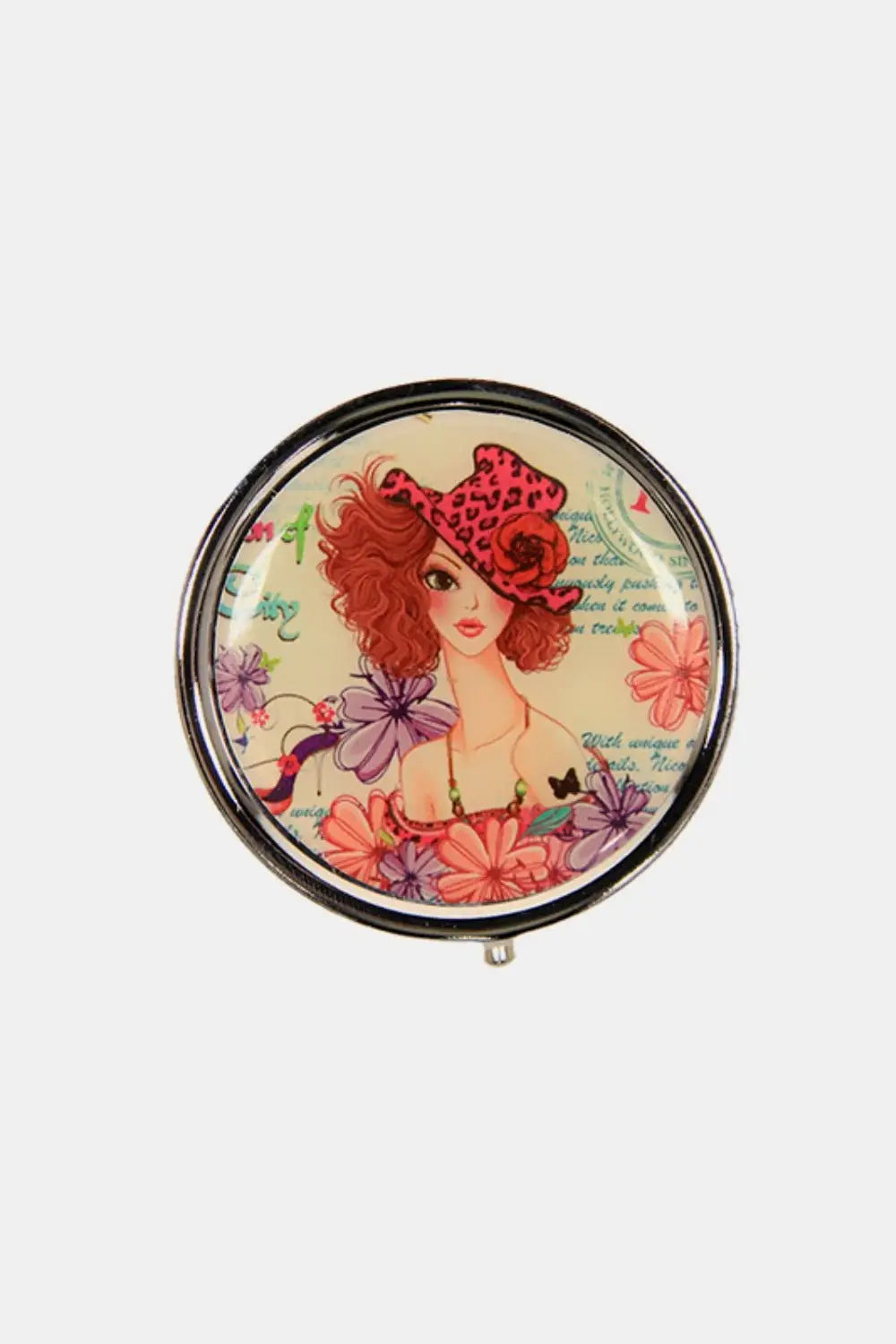 Print Metallic Circular Small Pill Case - Health and Wellness