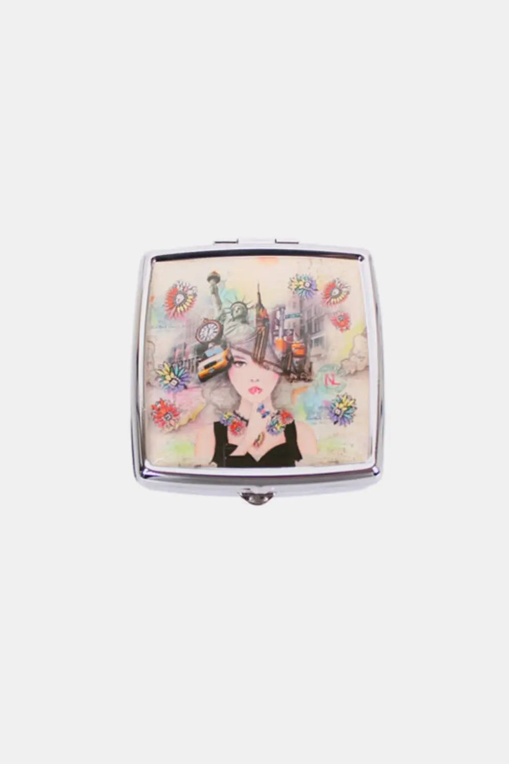 Printed Metallic Square Pill Case - Health and Wellness