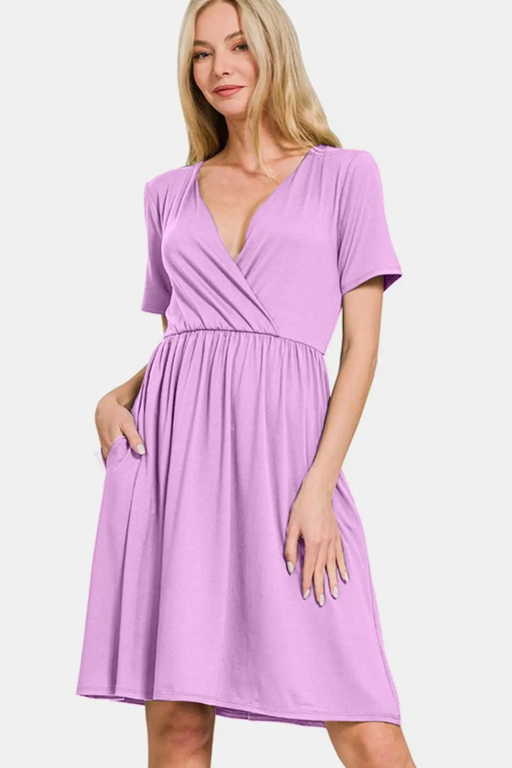 Purple Surplice Mini Dress - Mini Dresses