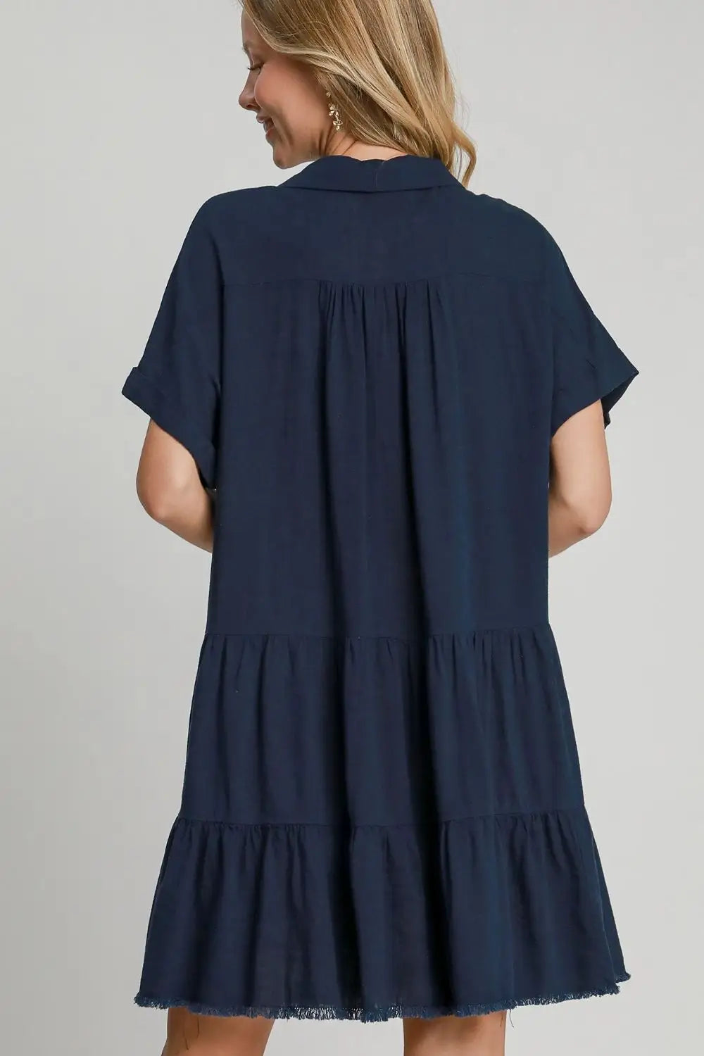 Raw Hem Folded Sleeve Tiered Dress - Mini Dresses