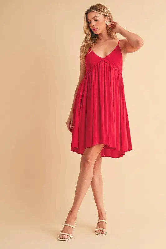 Aemi + Co Ruched Plunge Mini Cami Dress - Eclectage