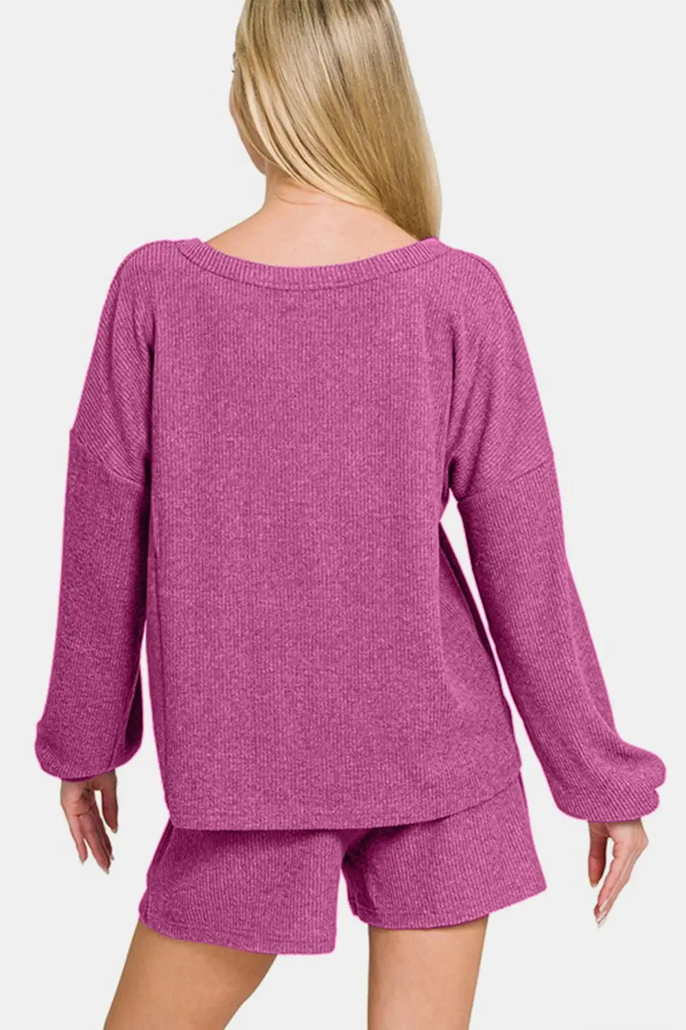 Red Violet Long Sleeve Top and Shorts Set - Shorts Sets