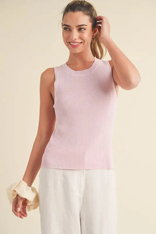 Ribbed Round Neck Knit Tank - Eclectage
