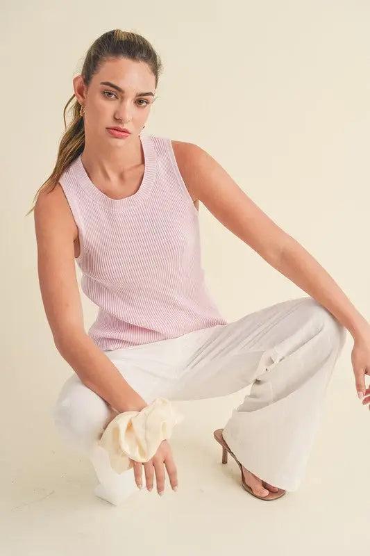 Ribbed Round Neck Knit Tank - Eclectage