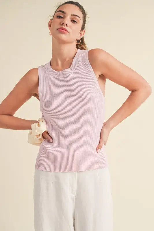 Ribbed Round Neck Knit Tank - Eclectage