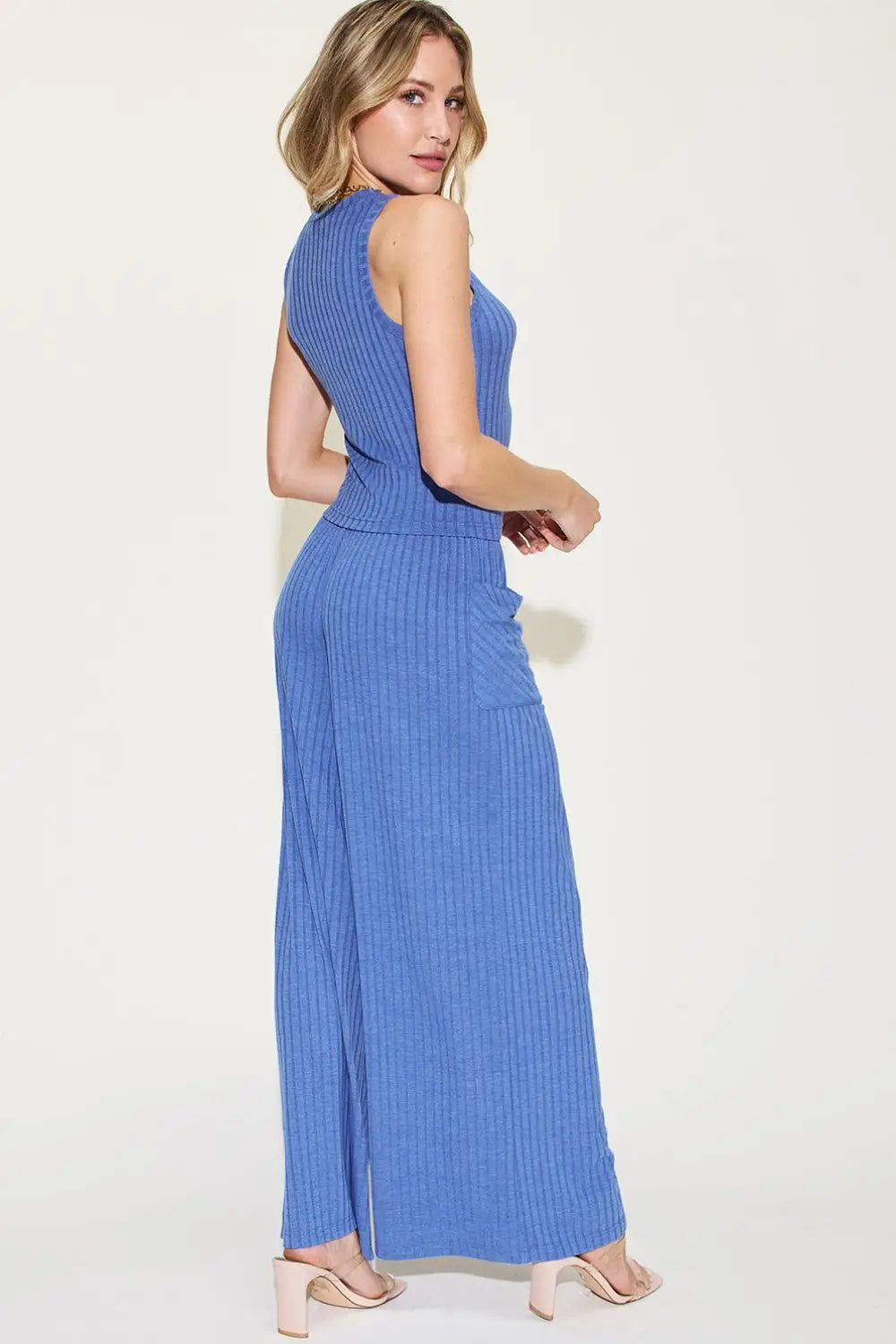 Ribbed Tank and Wide Leg Pants Set -