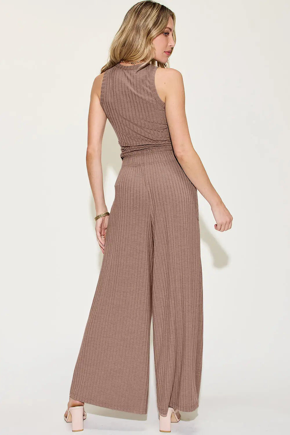 Basic Bae Full Size Ribbed Tank and Wide Leg Pants Set - Eclectage
