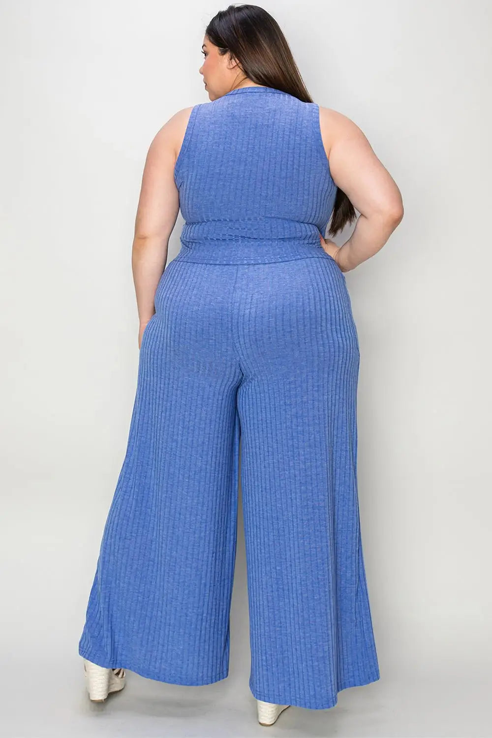 Ribbed Tank and Wide Leg Pants Set -