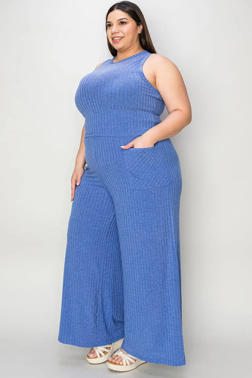 Basic Bae Full Size Ribbed Tank and Wide Leg Pants Set - Eclectage