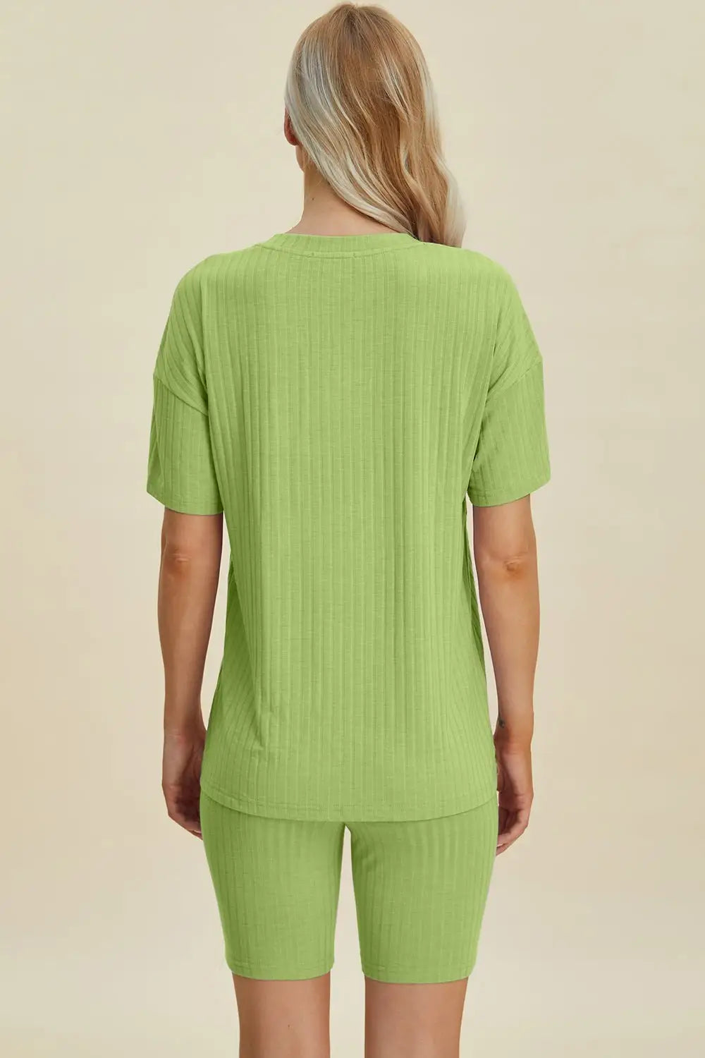 Ribbed V - Neck Short Sleeve Top and Shorts Set - Loungewear