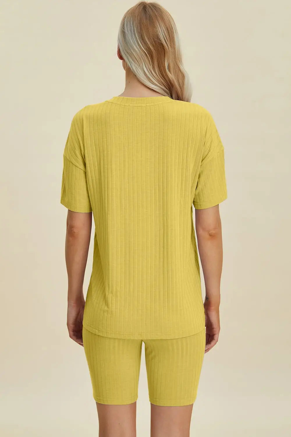 Ribbed V - Neck Short Sleeve Top and Shorts Set - Loungewear