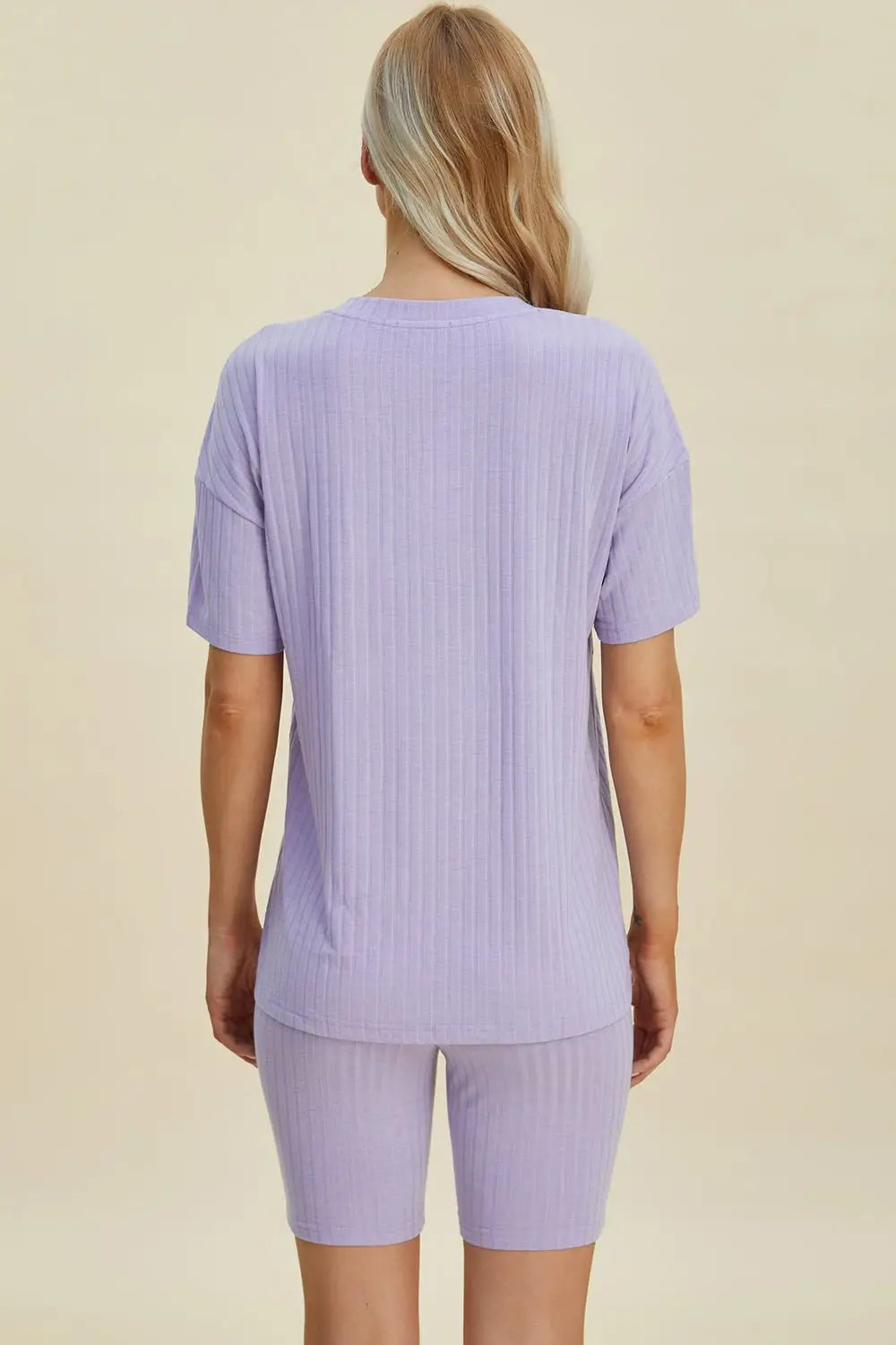 Ribbed V - Neck Short Sleeve Top and Shorts Set - Loungewear