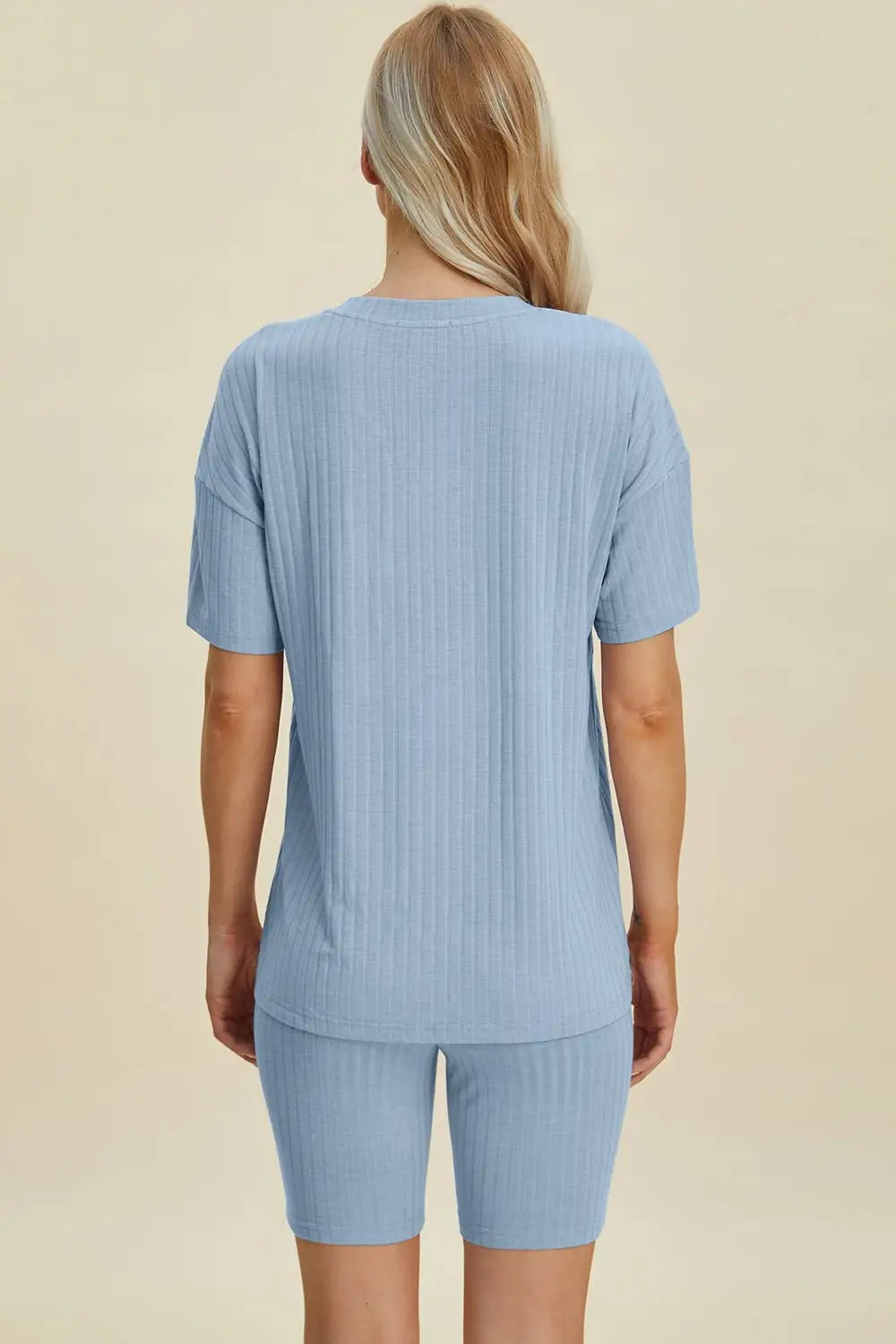 Ribbed V - Neck Short Sleeve Top and Shorts Set - Loungewear