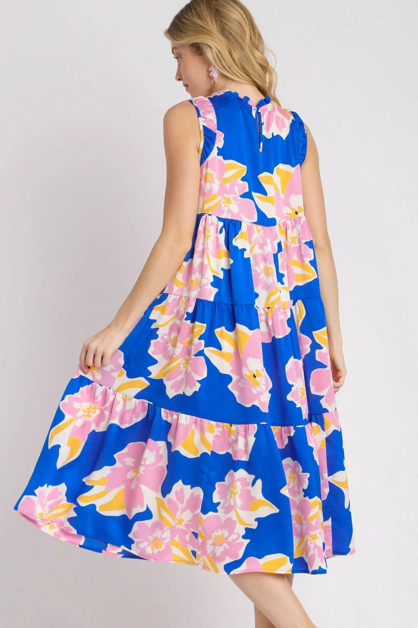 Umgee Full Size Floral Tiered Midi Tank Dress Plus Size - Eclectage