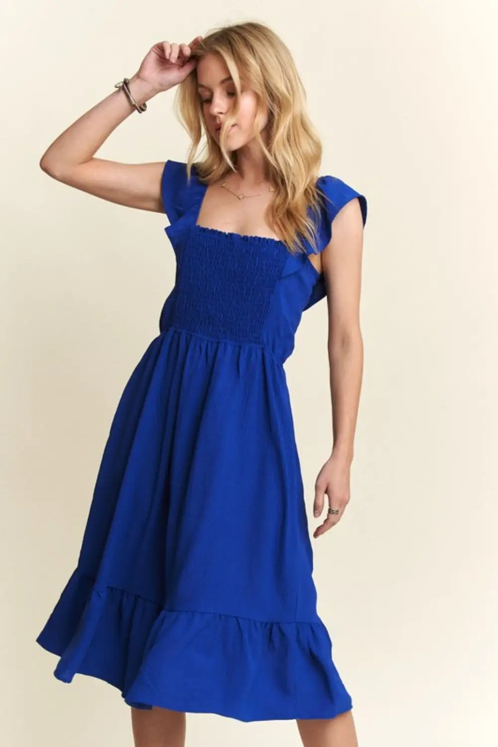 Royal Blue Ruffled Cap Sleeve Dress - Eclectage