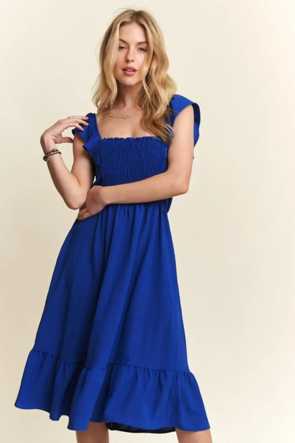 Royal Blue Ruffled Cap Sleeve Dress - Eclectage
