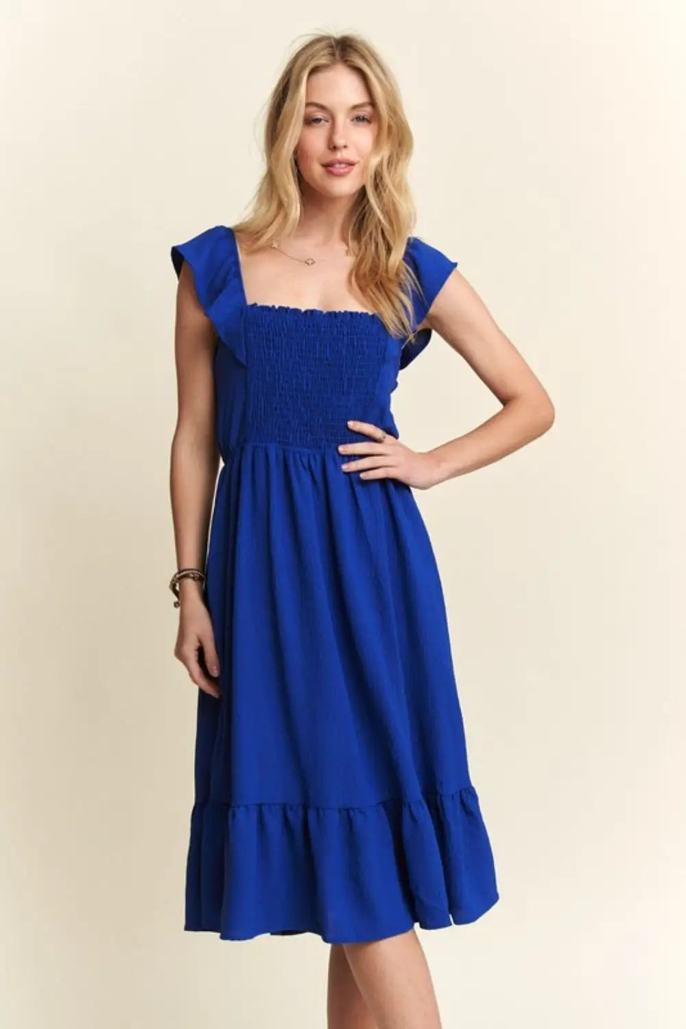 Royal Blue Ruffled Cap Sleeve Dress - Eclectage