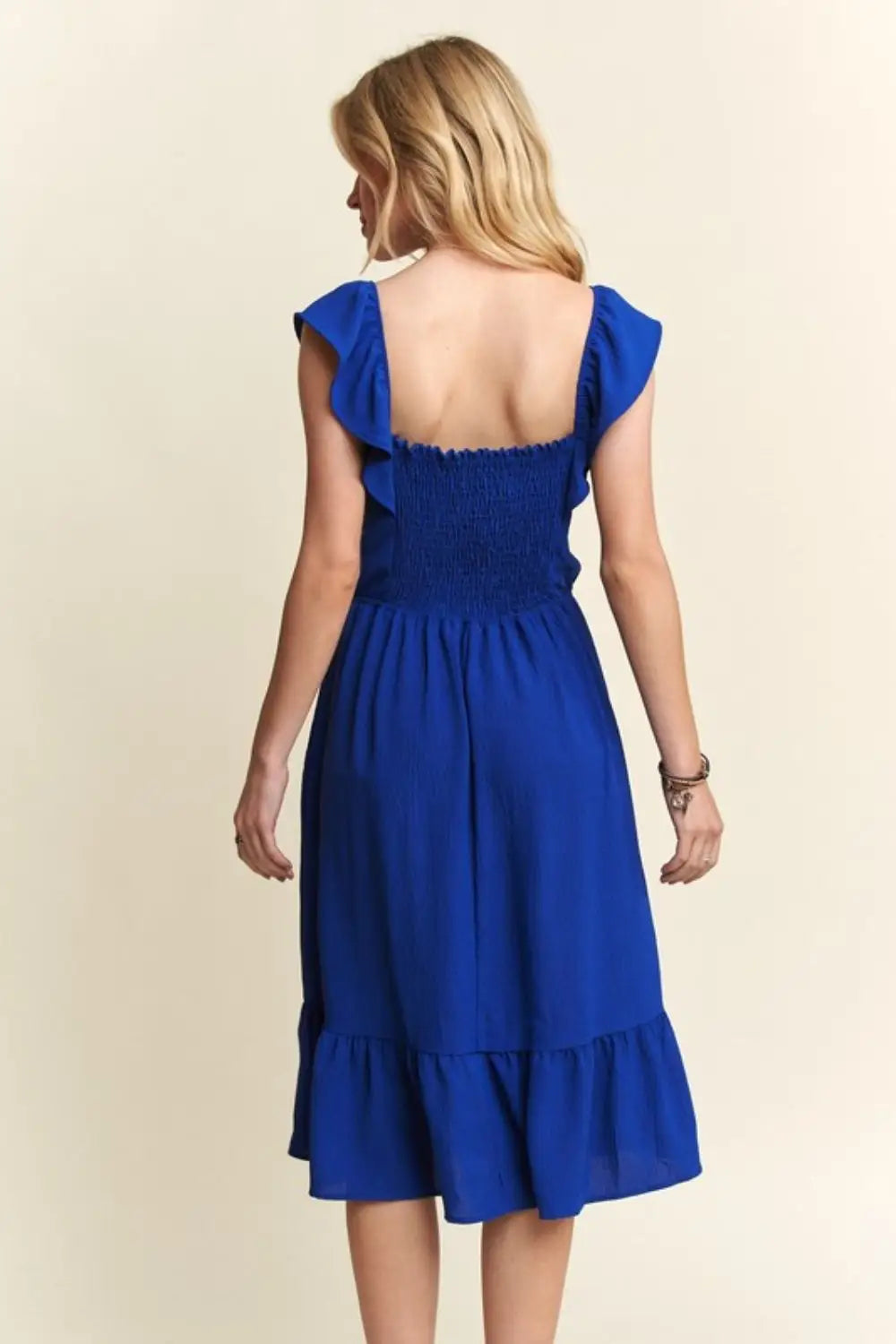 Royal Blue Ruffled Cap Sleeve Dress - Eclectage