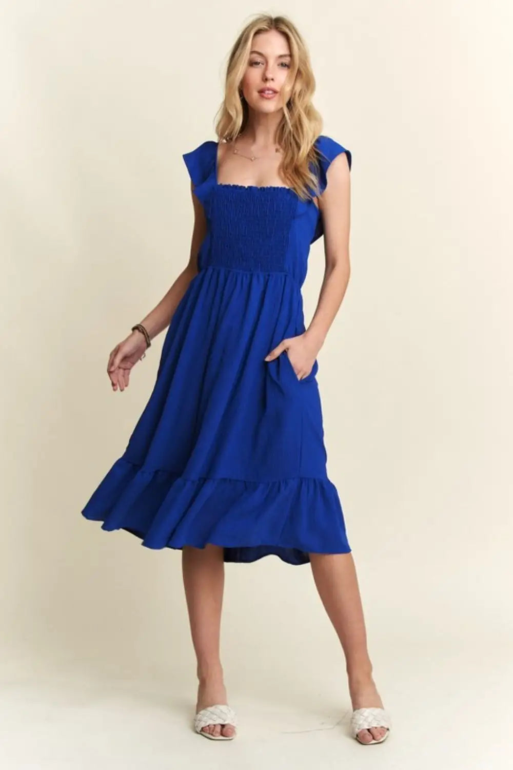 Royal Blue Ruffled Cap Sleeve Dress - Eclectage