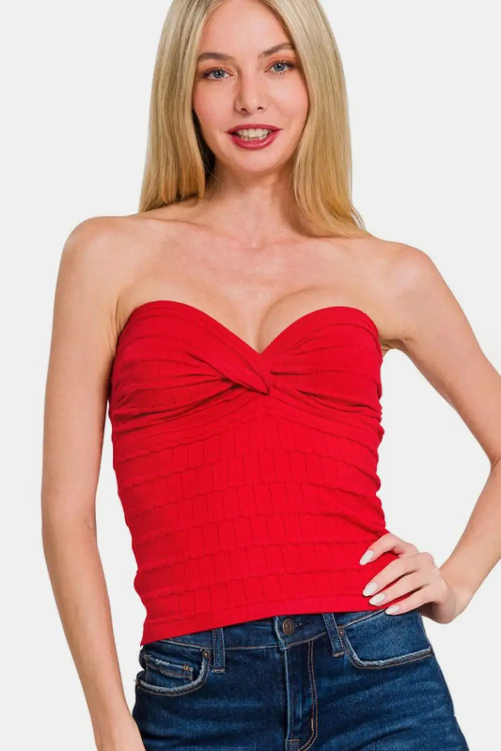 Ruched Twisted Sweetheart Neck Top - Eclectage