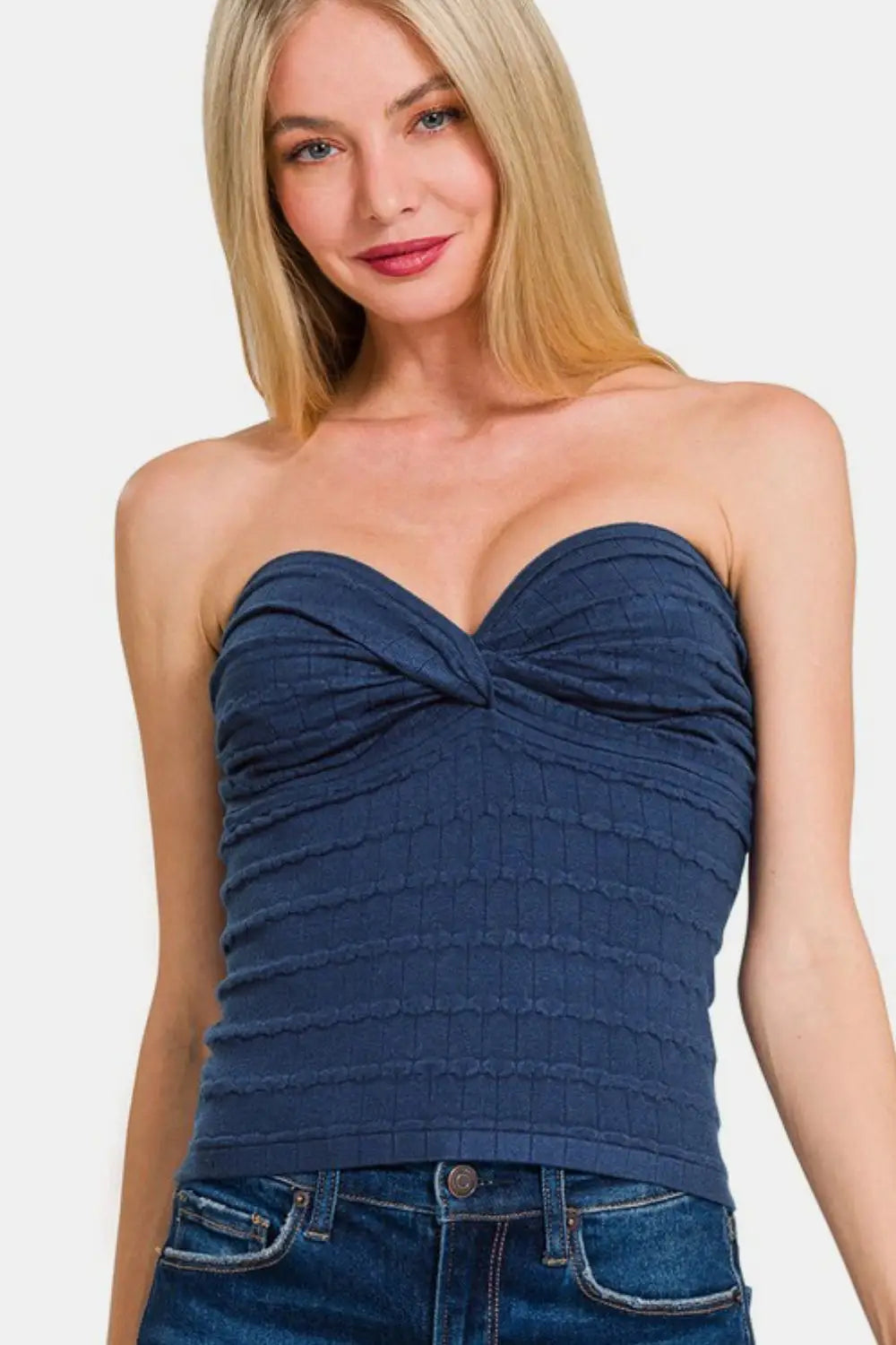 Ruched Twisted Sweetheart Neck Tube Top - Tube Tops