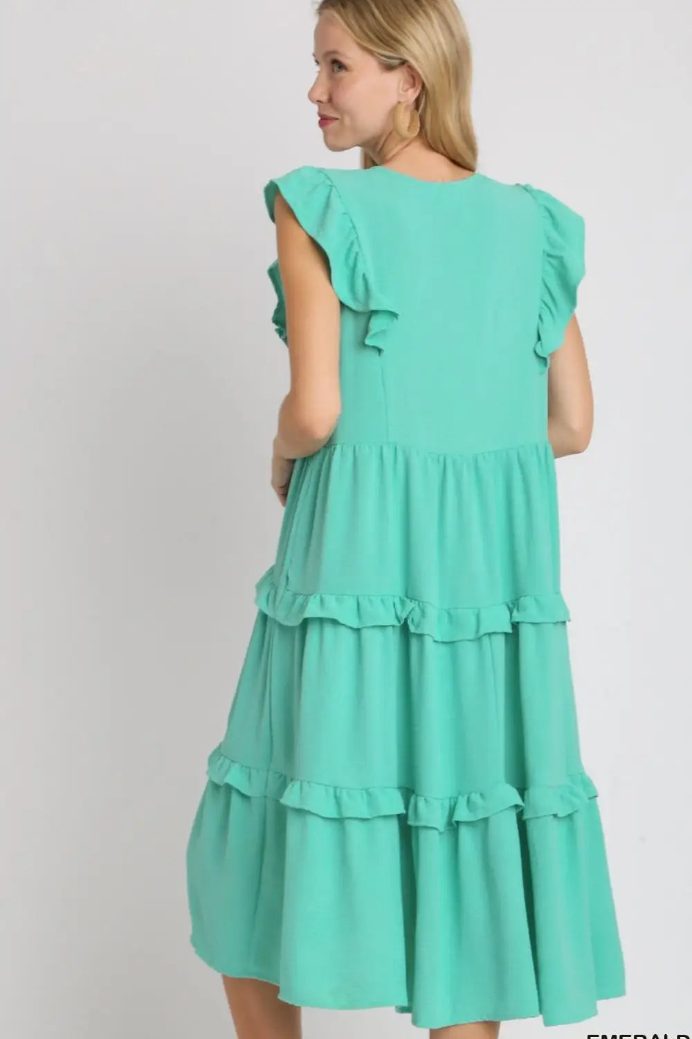 Ruffle Tiered Cap Sleeve Midi Dress - Midi Dresses
