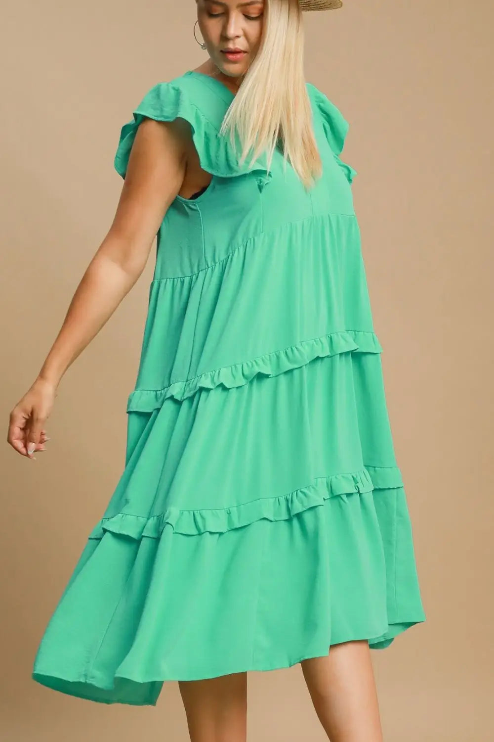 Ruffle Tiered Cap Sleeve Midi Dress - Midi Dresses