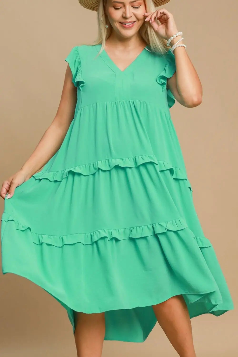 Ruffle Tiered Cap Sleeve Midi Dress - Midi Dresses