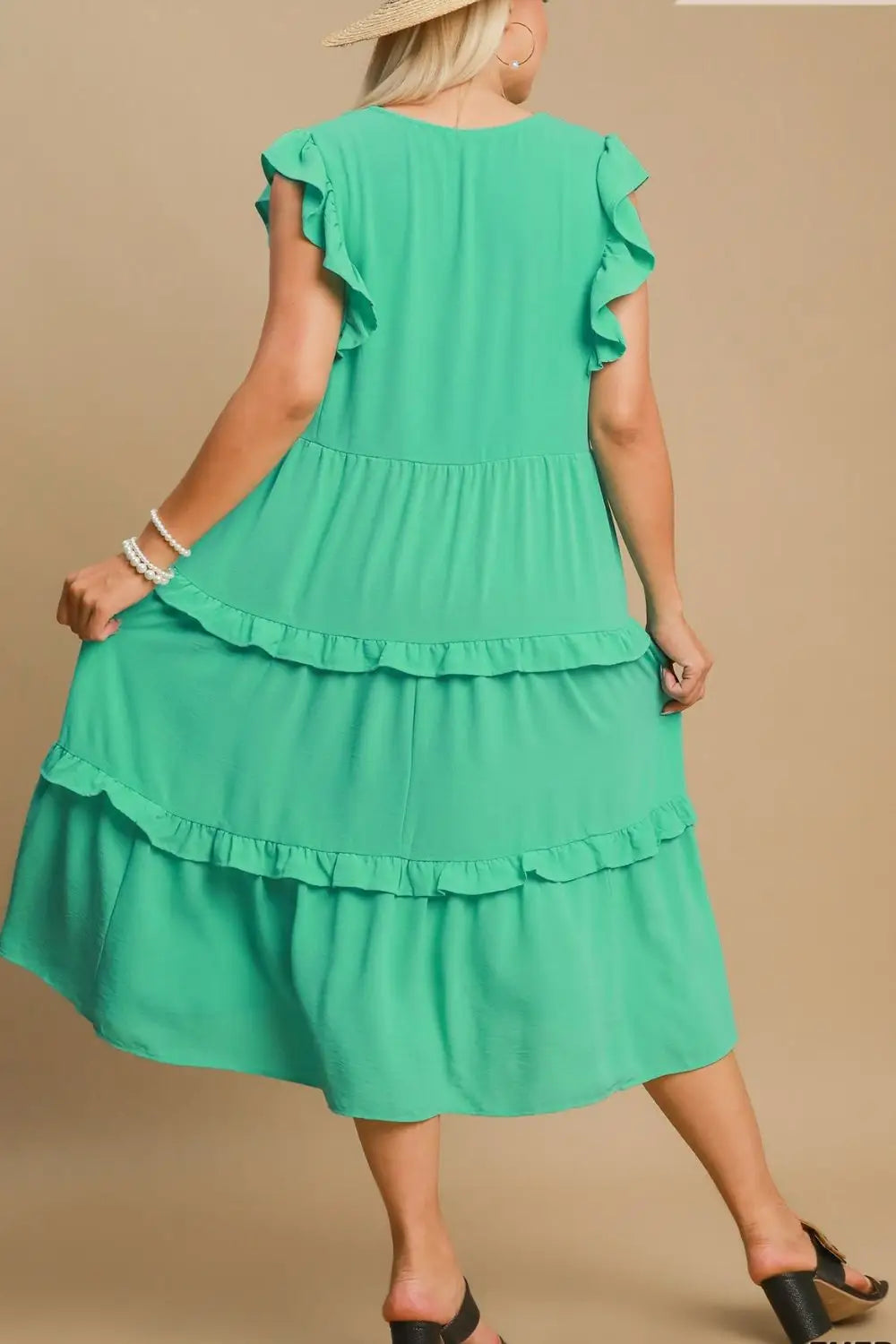 Ruffle Tiered Cap Sleeve Midi Dress - Midi Dresses