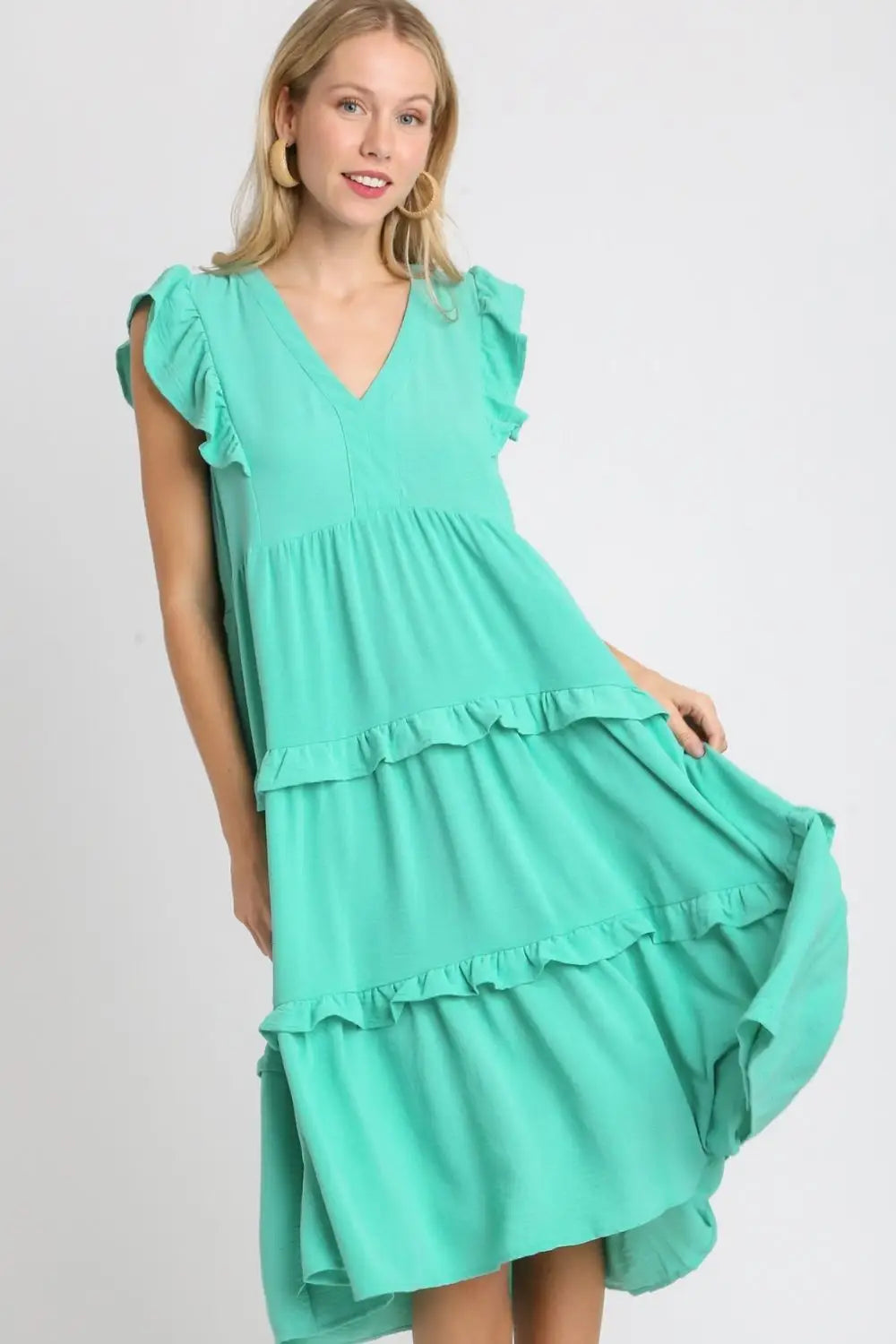 Ruffle Tiered Cap Sleeve Midi Dress - Midi Dresses