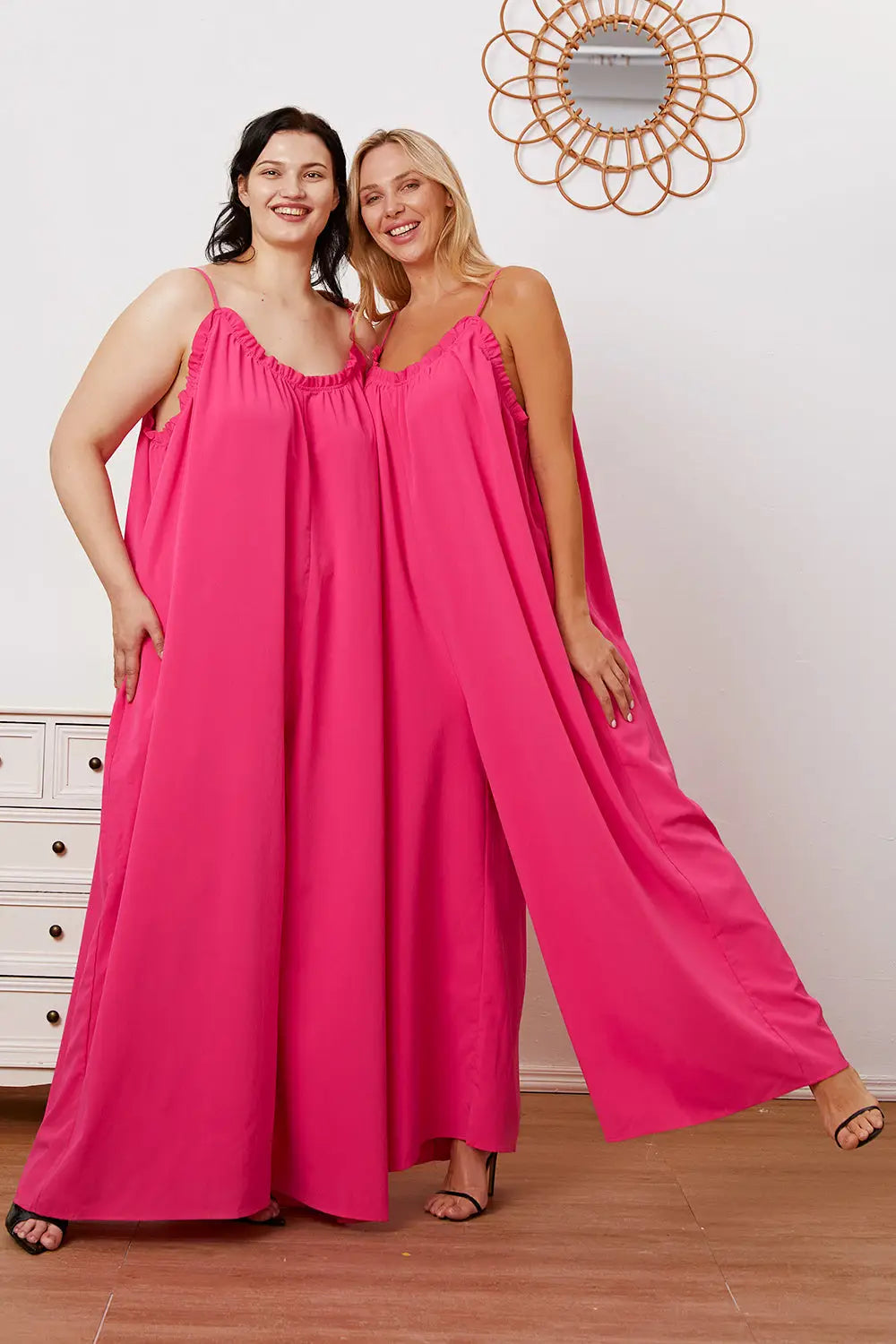 Ruffle Trim Tie Back Cami Jumpsuit with Pockets - Eclectage