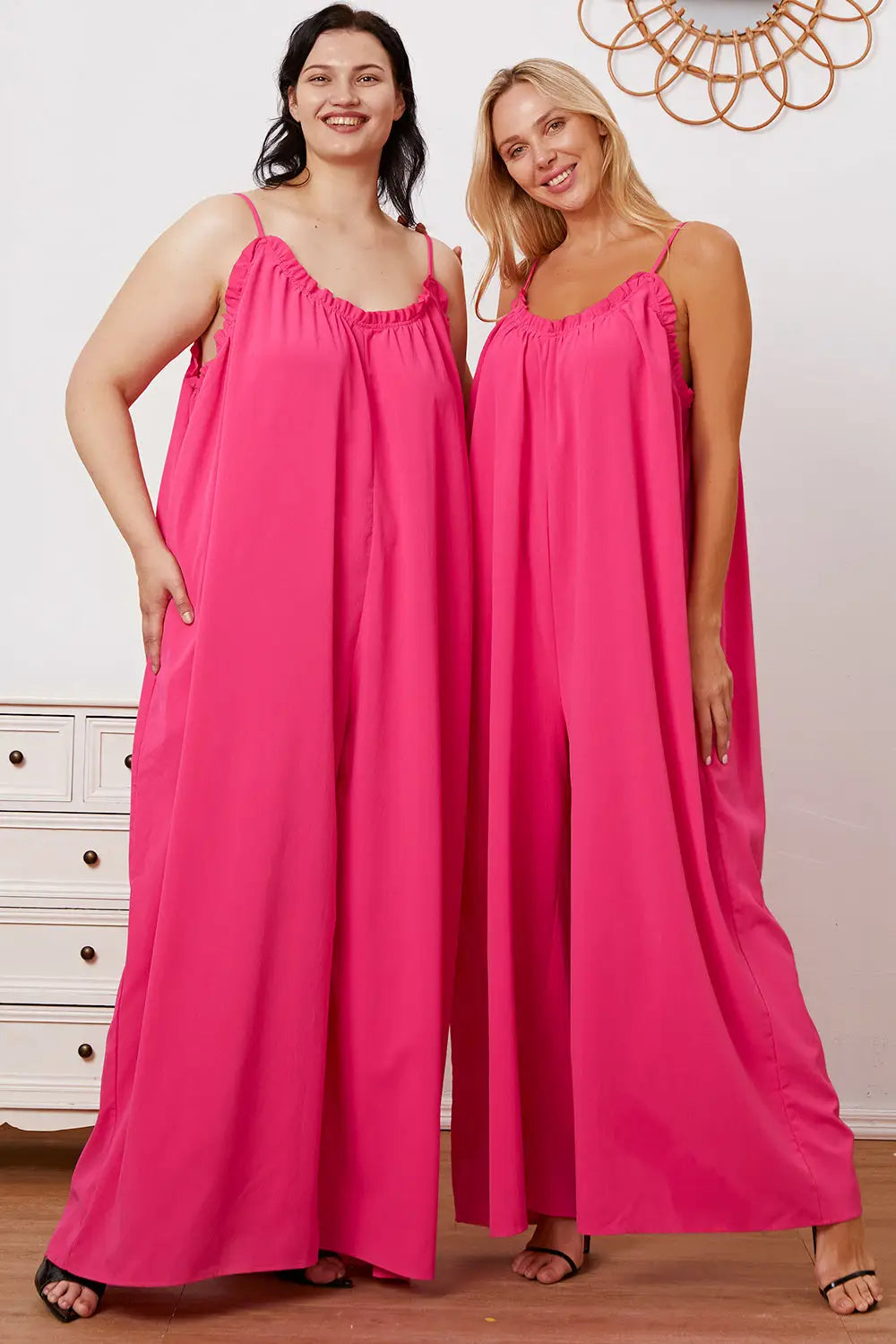 Ruffle Trim Tie Back Cami Jumpsuit with Pockets - Eclectage