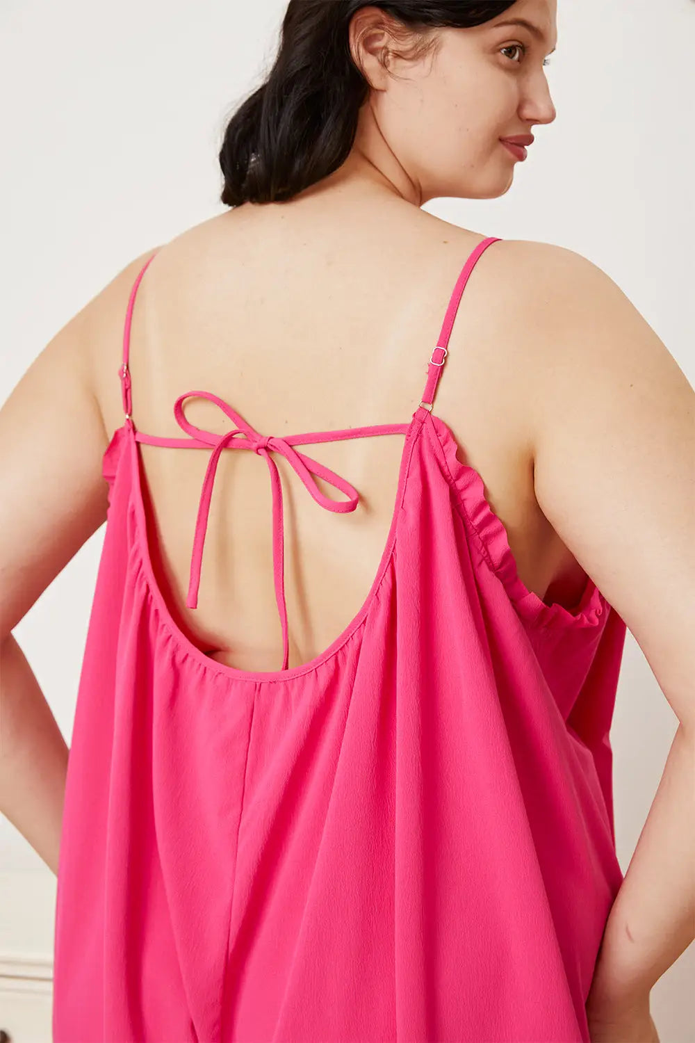 Ruffle Trim Tie Back Cami Jumpsuit with Pockets - Eclectage