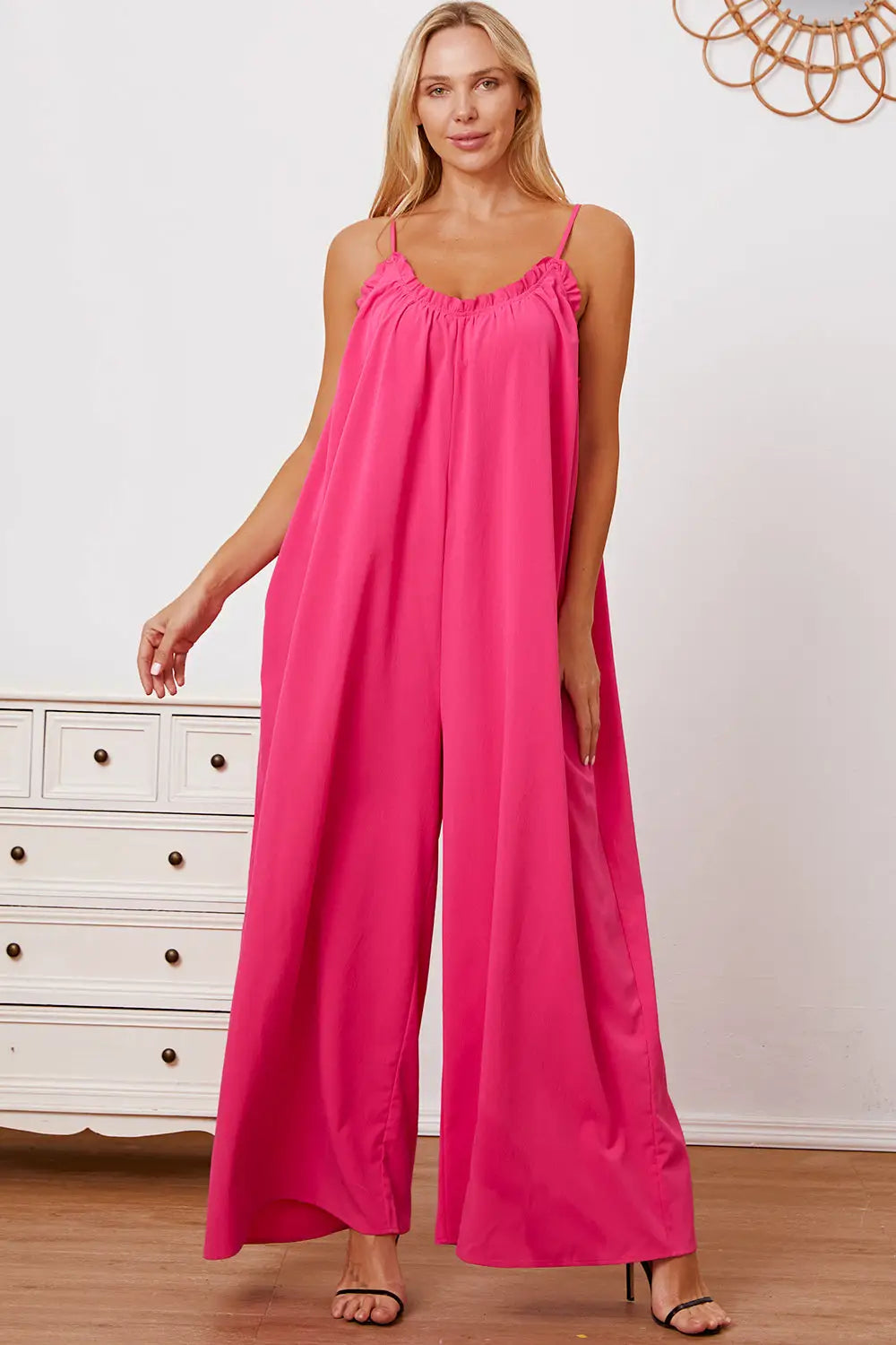 Ruffle Trim Tie Back Cami Jumpsuit with Pockets - Eclectage