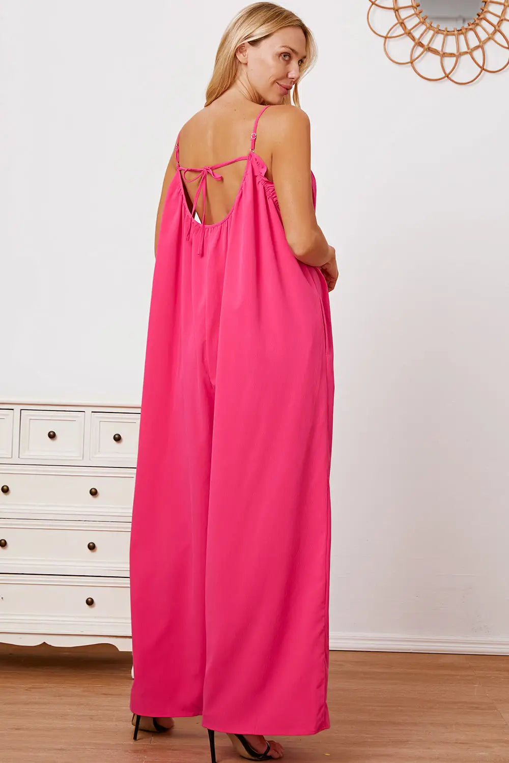 Ruffle Trim Tie Back Cami Jumpsuit with Pockets - Eclectage