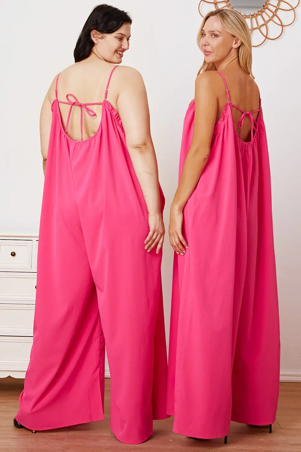 Ruffle Trim Tie Back Cami Jumpsuit with Pockets - Eclectage