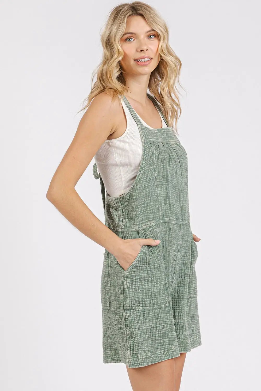 Sage Knotted Overalls Romper - Eclectage