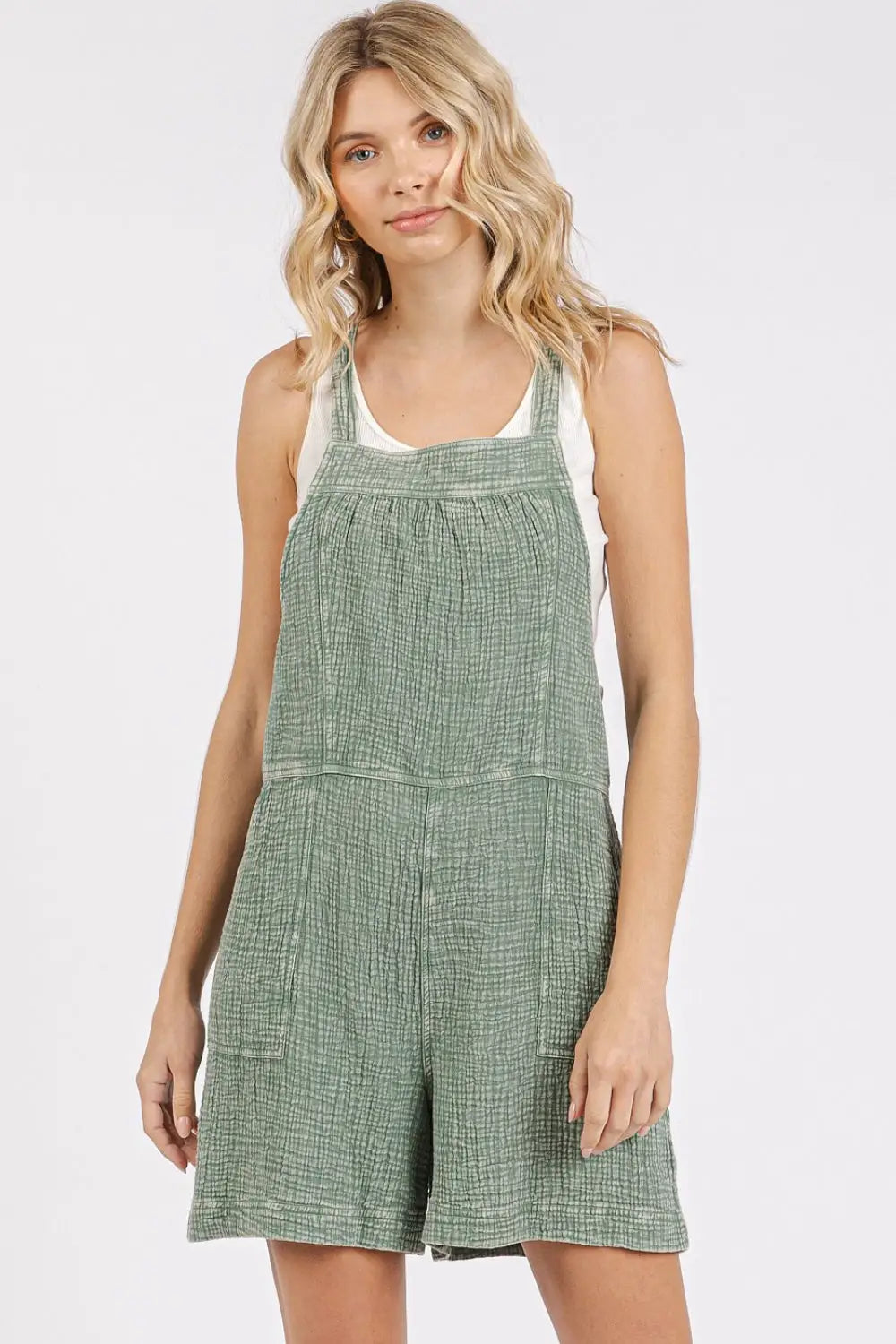 Sage Knotted Overalls Romper - Eclectage