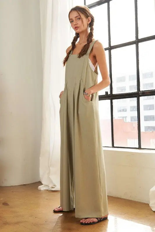 Sage Wide Leg Overalls with Pockets - Eclectage