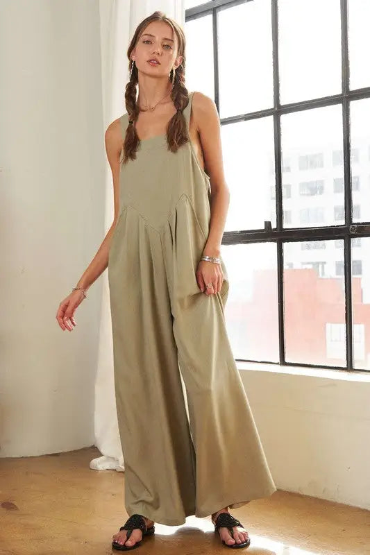 Sage Wide Leg Overalls with Pockets - Eclectage