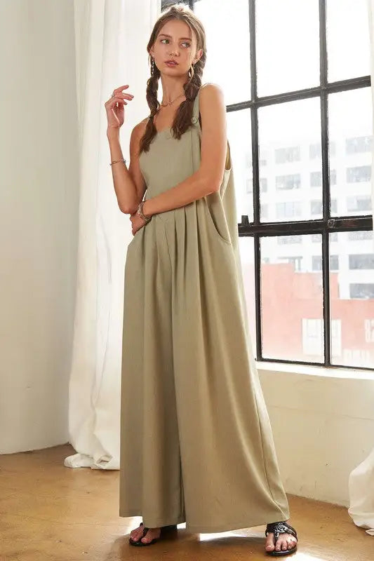 Sage Wide Leg Overalls with Pockets - Eclectage