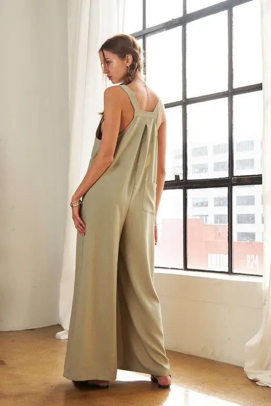 Sage Wide Leg Overalls with Pockets - Eclectage