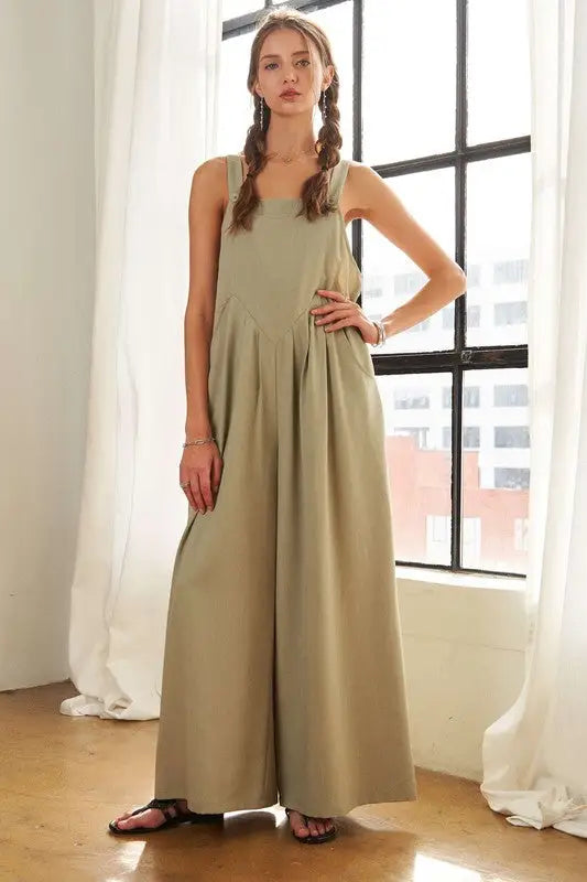 Sage Wide Leg Overalls with Pockets - Eclectage