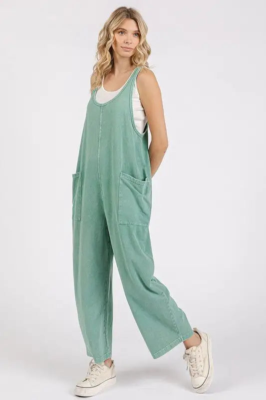 Seagreen Wide Leg Overalls - Overalls